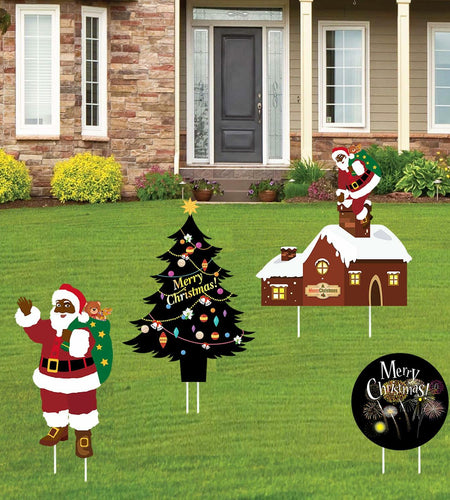 Christmas Yard Stakes Black Christmas Tree Santa Claus Outdoor Lawn Decor
