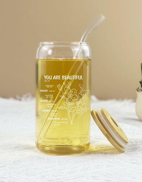 Load image into Gallery viewer, Gvlrbut Christian Glass Tumbler with Lid &amp; Straw 16oz Clear
