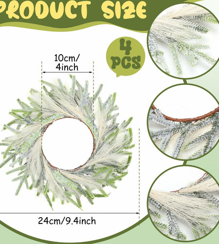 Daifunli 4 Pcs Wedding Candle Rings Pine Pampas Wreaths Small Christmas Decor