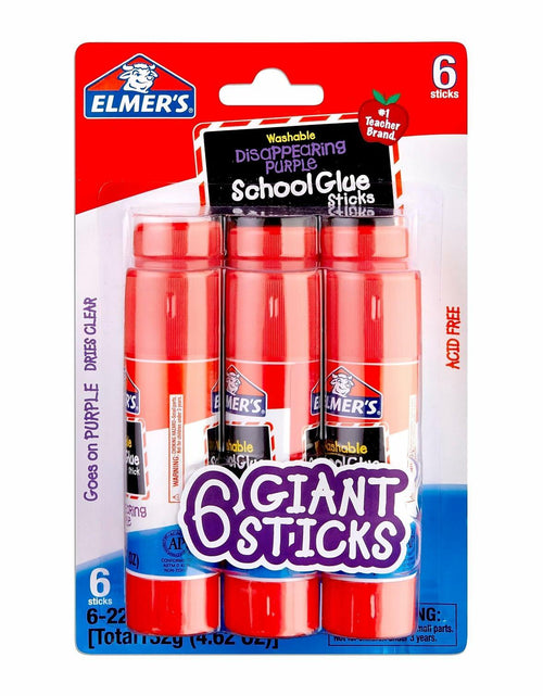 Load image into Gallery viewer, Elmer's Washable Disappearing Purple School Glue 6 Giant Sticks Pack
