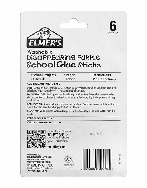 Load image into Gallery viewer, Elmer's Washable Disappearing Purple School Glue 6 Giant Sticks Pack
