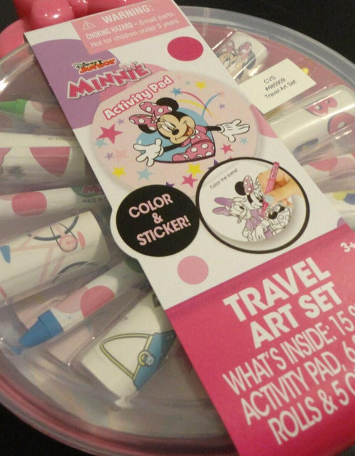 Load image into Gallery viewer, Disney Junior Minnie Mouse Travel Art Set Sheet Activity Pad Sticker Roll Crayon
