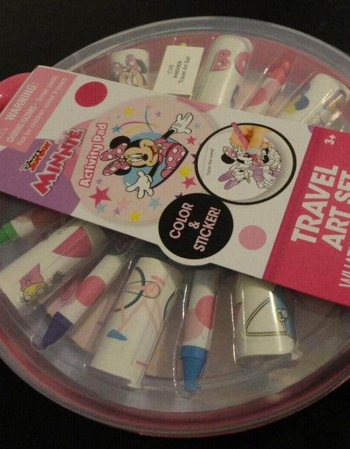 Load image into Gallery viewer, Disney Junior Minnie Mouse Travel Art Set Sheet Activity Pad Sticker Roll Crayon
