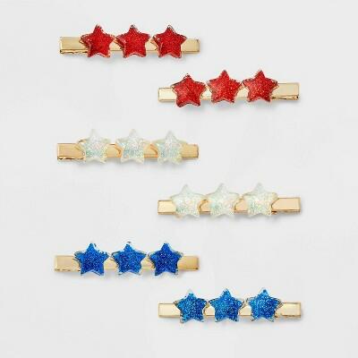 Load image into Gallery viewer, Americana Star Hair Clip Set 6pc Red White Blue Patriotic Hair Accessories
