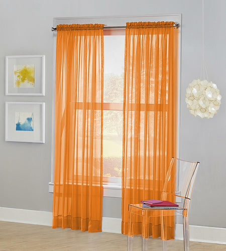 No. 918 Calypso Sheer Voile Rod Pocket Curtain Panel Orange 59x84