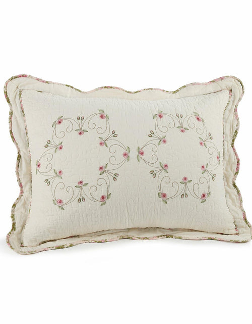 Load image into Gallery viewer, Modern Heirloom Felisa Floral Embroidered Quilted Pillow Pink/Ivory Size King
