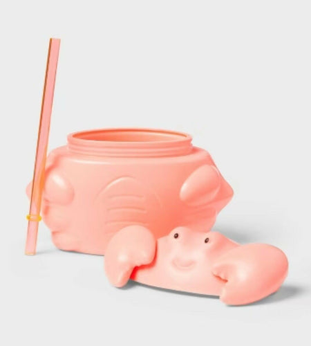Sun Squad Figural Crab Tumbler Plastic 20 fl oz Cold Beverages Pink