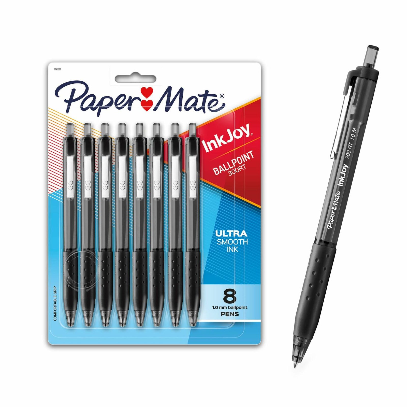 Paper Mate 300RT Effortless Glide Ballpoint Pens Medium 1.0mm Black Ink 8 Count
