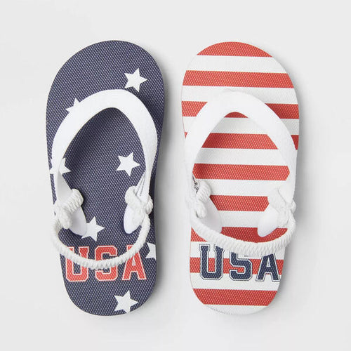 Load image into Gallery viewer, Cat &amp; Jack Toddler Adrian Americana USA Flip Flops Red/White/Blue Size 9/10
