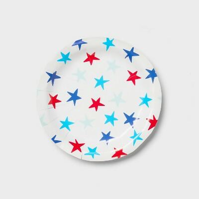 Load image into Gallery viewer, Sun Squad Disposable Plates 6.8x6.8 Red Blue Star 20ct
