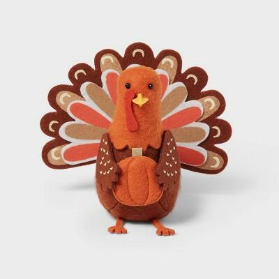 Load image into Gallery viewer, Spritz™ Thanksgiving Felt Plush Turkey with Pumpkin ORANGE-BRAWN
