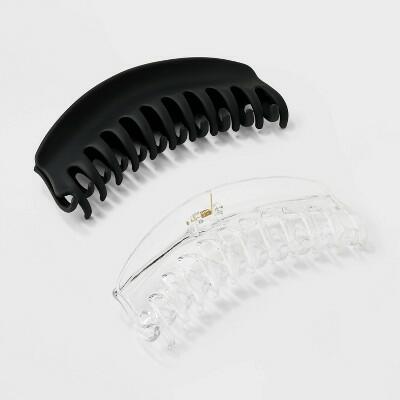 Load image into Gallery viewer, Wild Fable Jumbo Curved Claw Hair Clip Set 2pc Clear Black
