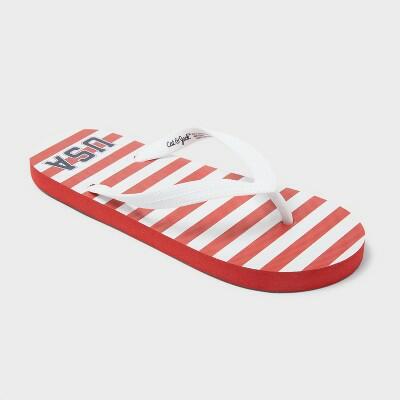 Load image into Gallery viewer, Cat &amp; Jack Kids USA Flip Flops Red White Flags Pattern Size 10/11

