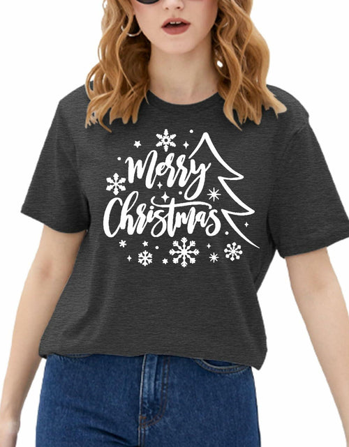 Load image into Gallery viewer, PQZ Christmas Tree Tee Shirt Women Loose Casual Top Grey1 Size M
