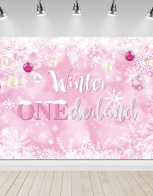 Load image into Gallery viewer, Winter Onederland First Birthday Banner Snowflake Backdrop 70.9x43.3 Pink
