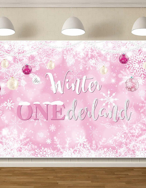 Load image into Gallery viewer, Winter Onederland First Birthday Banner Snowflake Backdrop 70.9x43.3 Pink
