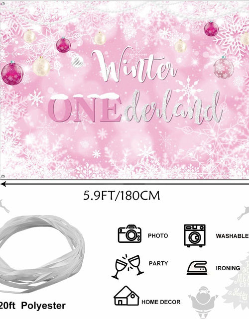 Load image into Gallery viewer, Winter Onederland First Birthday Banner Snowflake Backdrop 70.9x43.3 Pink
