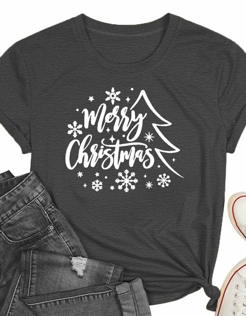 Load image into Gallery viewer, PQZ Christmas Tree Tee Shirt Women Loose Casual Top Grey1 Size M
