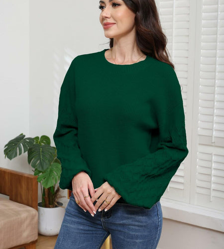 LISILONG Women's Long Sleeve Pullover Sweater Chunky Knit Green L