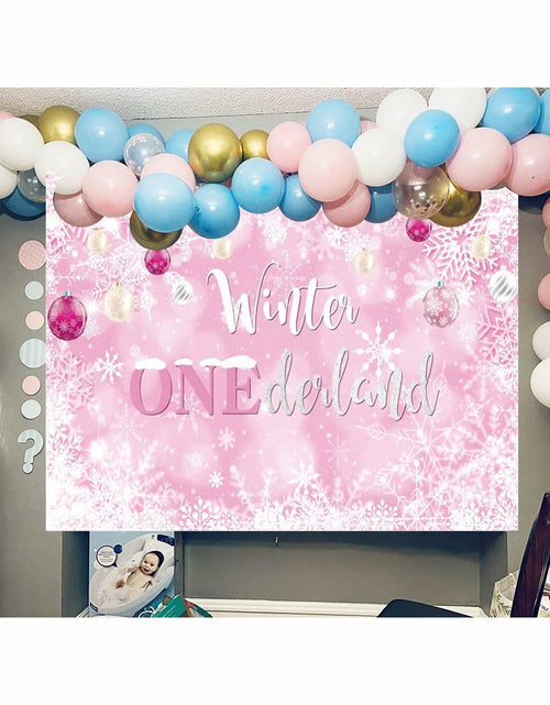 Load image into Gallery viewer, Winter Onederland First Birthday Banner Snowflake Backdrop 70.9x43.3 Pink
