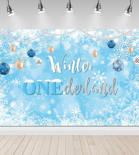 Winter Onederland Birthday Banner Snowflake Blue 70.9x43.3 Inch