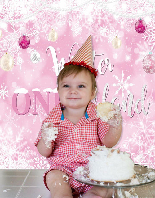Load image into Gallery viewer, Winter Onederland First Birthday Banner Snowflake Backdrop 70.9x43.3 Pink
