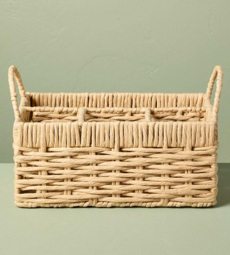 Woven Flatware Caddy Organizer Storage Basket 7x7.5x11.75 Paper Iron