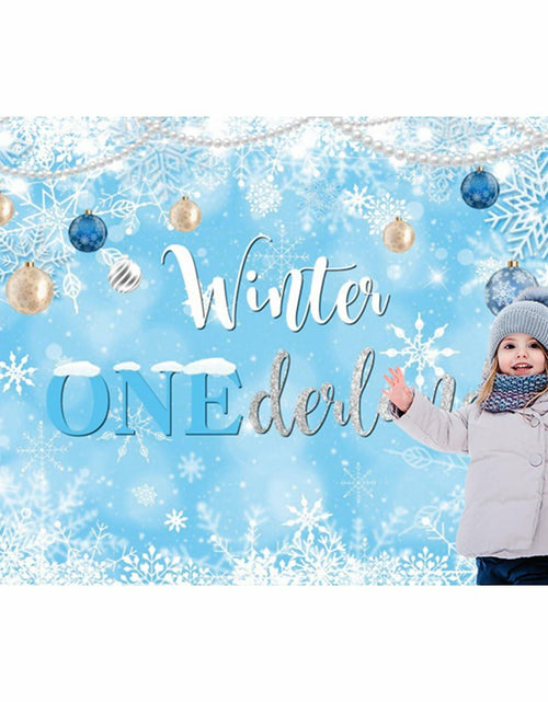 Load image into Gallery viewer, Winter Onederland Birthday Banner Snowflake Blue 70.9x43.3 Inch
