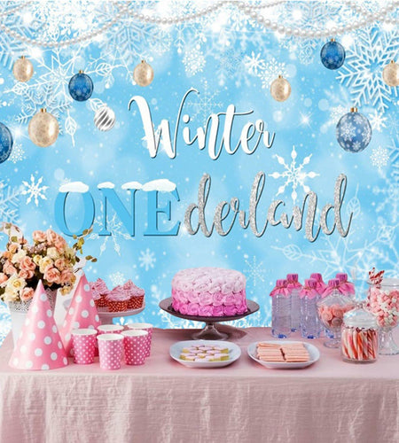 Winter Onederland Birthday Banner Snowflake Blue 70.9x43.3 Inch