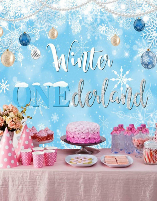 Load image into Gallery viewer, Winter Onederland Birthday Banner Snowflake Blue 70.9x43.3 Inch
