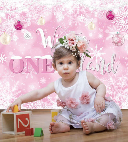 Winter Onederland First Birthday Banner Snowflake Backdrop 70.9x43.3 Pink