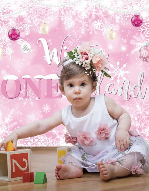 Load image into Gallery viewer, Winter Onederland First Birthday Banner Snowflake Backdrop 70.9x43.3 Pink
