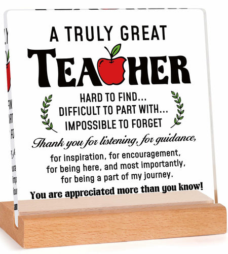 Afterprints Teacher Appreciation Acrylic Plaque with Wooden Base Thank You Gift