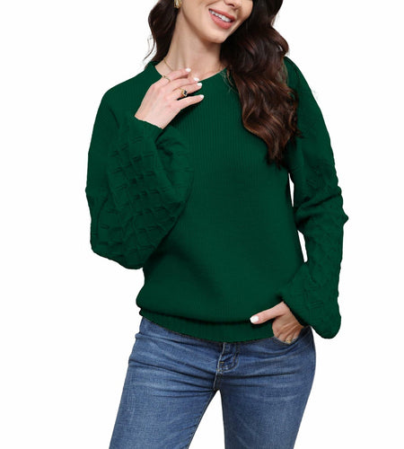 LISILONG Women's Long Sleeve Pullover Sweater Chunky Knit Green L
