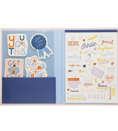[Like New] WORLD TRAVELER Self Care Sticker Book Folio Hardcover 5x7 Art Stickers