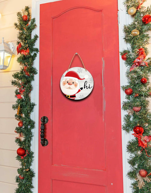 Load image into Gallery viewer, Santa Welcome Sign 8" Round Wood Hanging Plaque Christmas Decor A10
