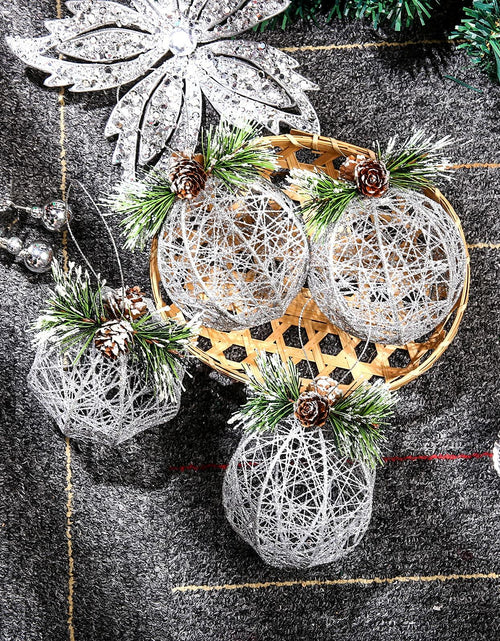 Load image into Gallery viewer, [Like New] ZHANYIGY Christmas Ball Ornaments 4pc Silver Pinecone Rattan String Size S
