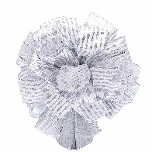Load image into Gallery viewer, Handmade Christmas Tree Bow Topper Large Silver 27x12 Inches
