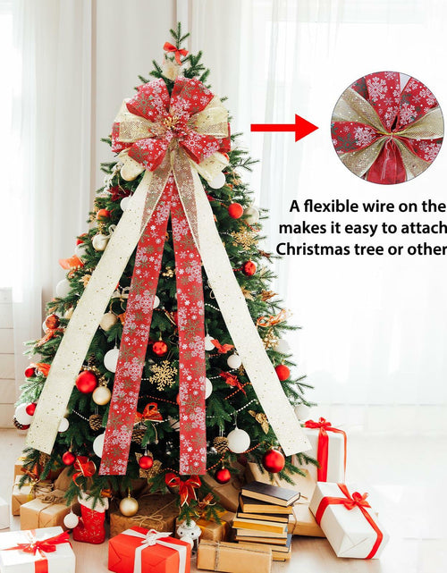 Load image into Gallery viewer, Filltown Christmas Tree Topper Bow 53x13 Inch Grey Silver Xmas Decor
