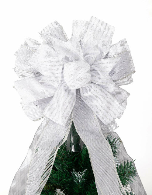 Load image into Gallery viewer, Handmade Christmas Tree Bow Topper Large Silver 27x12 Inches
