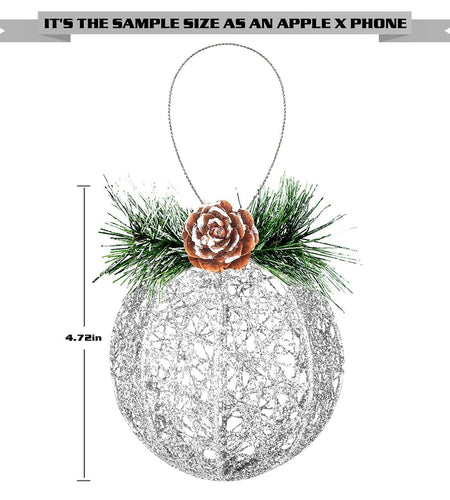 [Like New] ZHANYIGY Christmas Ball Ornaments 4pc Silver Pinecone Rattan String Size S