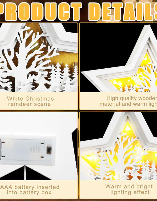Load image into Gallery viewer, Rustic Wooden Christmas Reindeer Tree Topper Lighted Star 11x11 Inch
