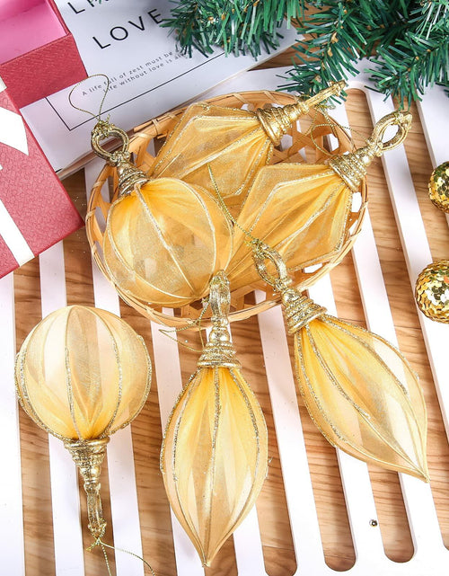 Load image into Gallery viewer, Gold Rugby Christmas Ornaments 6pc Set Round Balls Diamond Pendants

