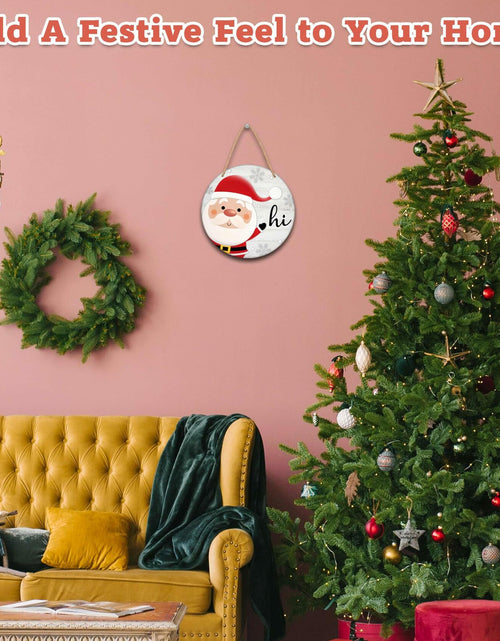 Load image into Gallery viewer, Santa Welcome Sign 8" Round Wood Hanging Plaque Christmas Decor A10
