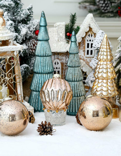 Load image into Gallery viewer, Jumbo Mercury Rose Gold Christmas Ornaments 6" Shatterproof Set of 2
