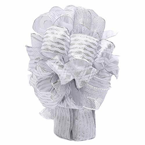 Load image into Gallery viewer, Handmade Christmas Tree Bow Topper Large Silver 27x12 Inches
