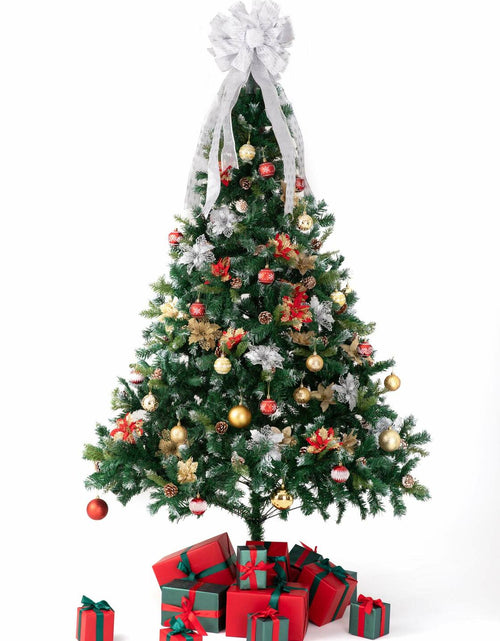 Load image into Gallery viewer, Handmade Christmas Tree Bow Topper Large Silver 27x12 Inches
