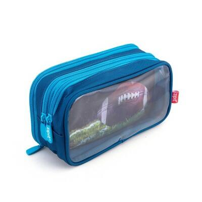 Load image into Gallery viewer, ZIPIT 3 Pocket Pencil Case Pouch Football Blue
