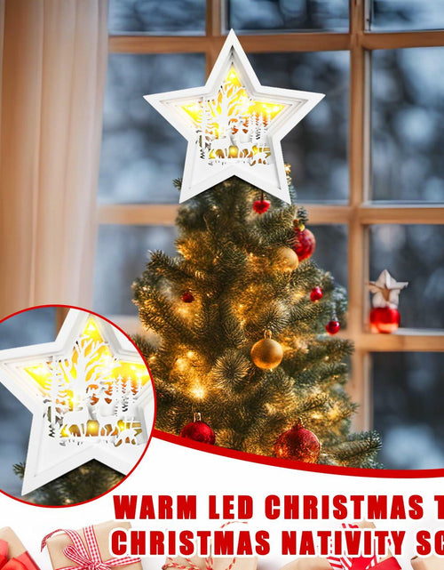 Load image into Gallery viewer, Rustic Wooden Christmas Reindeer Tree Topper Lighted Star 11x11 Inch
