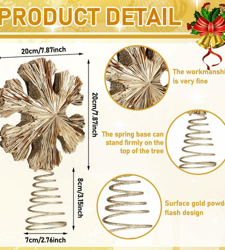Cinnvoice Snowflake Christmas Tree Topper 11" Champagne Gold Glitter
